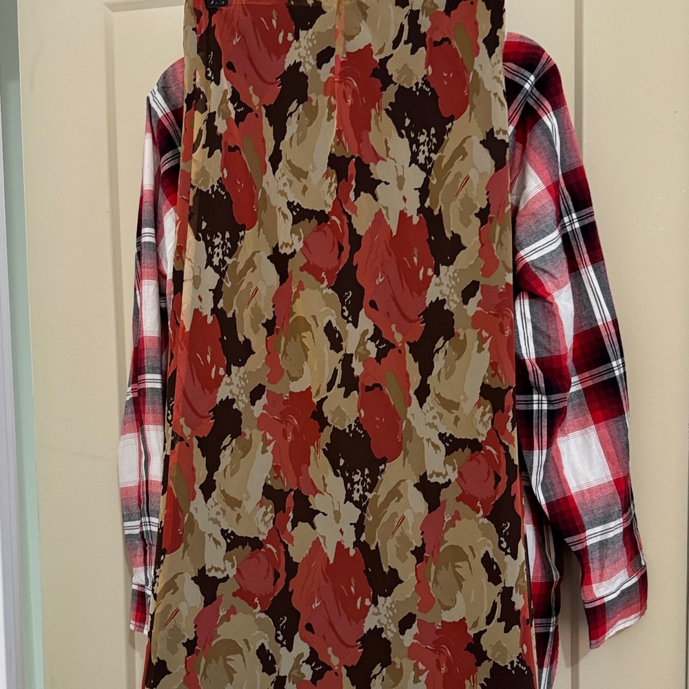 Floral Camouflage Dress with Plaid Shirt